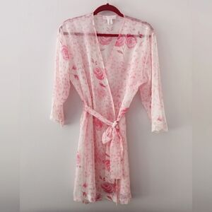 Oscar De La Renta Pink Label Robe Small Intimate Floral Sheer Midi